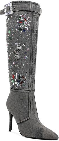 London Rag Cornik Multi Color Stones Denim Boots in Saudi Arabia