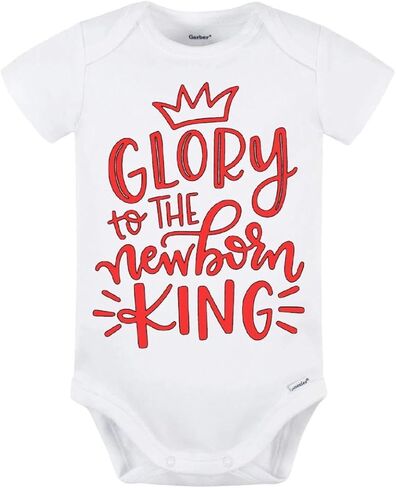 قطعة واحدة للأطفال من Glory to the Newborn King - ملابس عيد الميلاد للأطفال - قطن عضوي - كتابة باللون الأحمر in Saudi Arabia