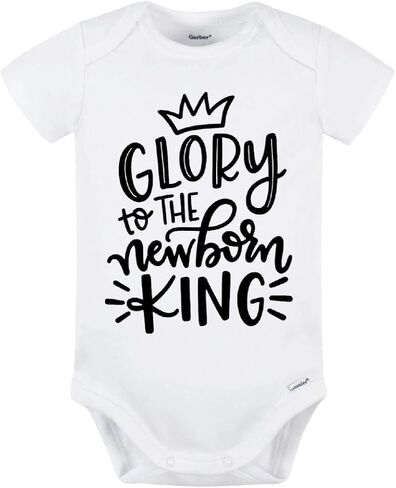 قطعة واحدة للأطفال من Glory to the Newborn King - ملابس عيد الميلاد للأطفال - قطن عضوي - كتابة باللون الأحمر in Saudi Arabia