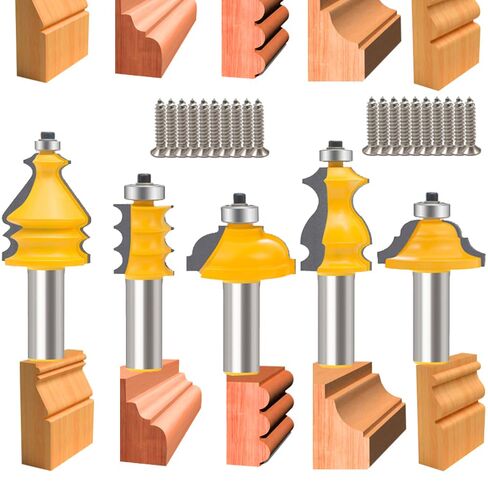 TAIWAIN 5PCS النجارة راوتر بت مجموعة 1/2 بوصة عرقوب، إطار الصورة المعمارية باب خزانة درج صب راوتر بت طحن القاطع، الخشب ميتري كربيد CNC أداة القطع (F-LE1) in Kuwait
