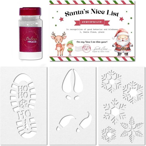 Santa Footprint Stencil Kit with Magic Powder – Reusable Santa Boot Print Templates for Floor – Create Realistic Santa Tracks for Kids on Christmas Morning – Christmas Footprints Decoration in Saudi Arabia
