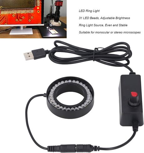 مصباح Fafeicy 31 LED، مصباح تعبئة دائري سطوع قابل للتعديل مع طاقة USB لمجهر ستيريو أحادي العين مقاس 46 مم، معدات بصرية للكاميرا الصناعية in Saudi Arabia