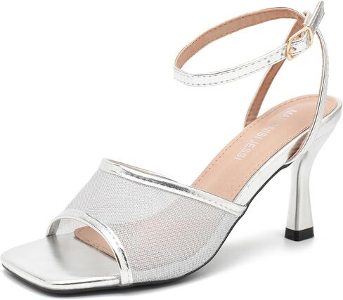 MAIERNISI JESSI Womens Mesh Kitten Heel Sandals Square Open Toe Buckle Ankle Strap Summer Dressy Shoes in Saudi Arabia