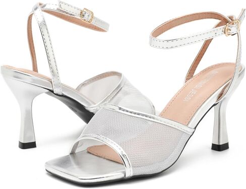 MAIERNISI JESSI Womens Mesh Kitten Heel Sandals Square Open Toe Buckle Ankle Strap Summer Dressy Shoes in Saudi Arabia