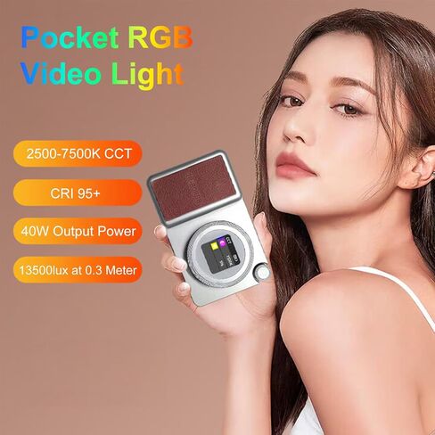 Dpofirs Pockets RGB Video Light, 2500 to 7500K CCT LED Camera Light with OLED Display, 13500Lux Portable Photo and Video Lighting for Photography in Saudi Arabia