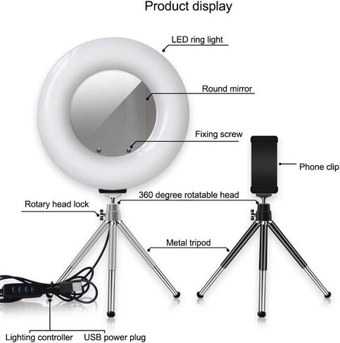 Ring Light LED Fill Light Dimmable Adjustable Brightness 3 Modes 10 Levels Shadow Lighting for Live Streaming Makeup Video Aluminum Alloy Stand 22cm in Saudi Arabia