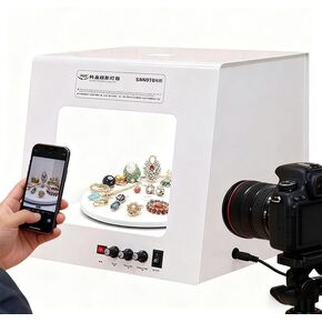 طقم صندوق إضاءة للتصوير الفوتوغرافي من Pro Jewelry مع قرص دوار قابل للتعديل - استوديو صور ممتاز لصور الأحجار الكريمة والمجوهرات المذهلة، وسرعة قابلة للتخصيص، ودرجة حرارة اللون والتحكم في السطوع in Kuwait