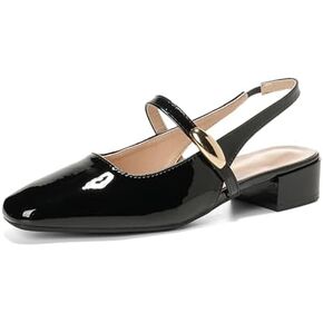 حذاء نسائي ماري جين بكعب منخفض مكتنز حذاء مفتوح من الخلف مغلق بمقدمة مربعة من الجلد اللامع لحفلات الزفاف والمكتب in Kuwait