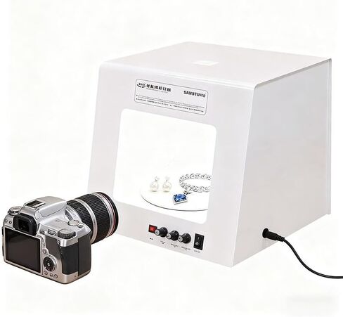 Professional Jewelry Photography Light Box Kit - 360° Electric Rotating, 4 Adjustable Brightness Fill Lights, Mini Softbox Photo Studio for Hanging & Placing Jewelry TB20 in Kuwait