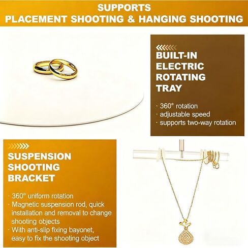 Professional Jewelry Photography Light Box Kit - 360° Electric Rotating, 4 Adjustable Brightness Fill Lights, Mini Softbox Photo Studio for Hanging & Placing Jewelry TB20 in Kuwait