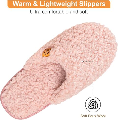 House Slippers for Women Comfy Faux Fur Memory Foam Bedroom Shoes Slip On Slides for Indoor Outdoor Use in Saudi Arabia