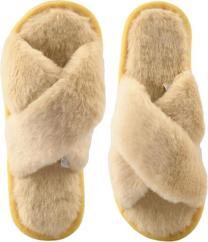Slippers for Women Fluffy Cross Band Open Toe Memory Foam Slippers Non-slip House Slippers Cozy Soft Bedroom Hospital Spa Indoor Outdoor Slides in Saudi Arabia