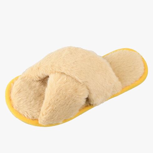 Slippers for Women Fluffy Cross Band Open Toe Memory Foam Slippers Non-slip House Slippers Cozy Soft Bedroom Hospital Spa Indoor Outdoor Slides in Saudi Arabia