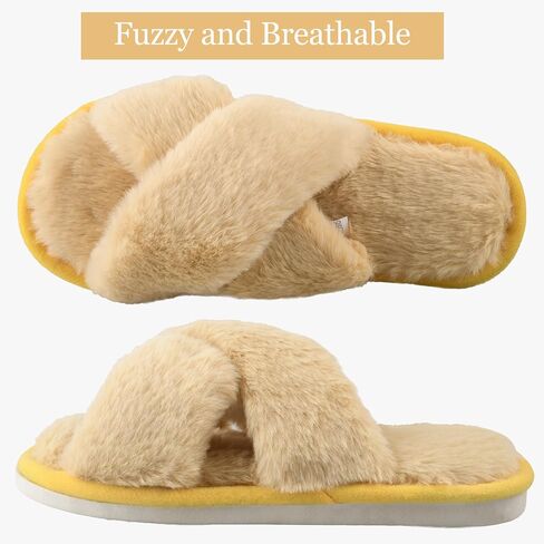Slippers for Women Fluffy Cross Band Open Toe Memory Foam Slippers Non-slip House Slippers Cozy Soft Bedroom Hospital Spa Indoor Outdoor Slides in Saudi Arabia