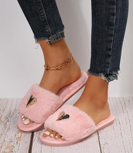 Womens Fuzzy Open Toe Slippers Soft Comfy Memory Foam Slip On Indoor House Bedroom Slides Slippers in Saudi Arabia