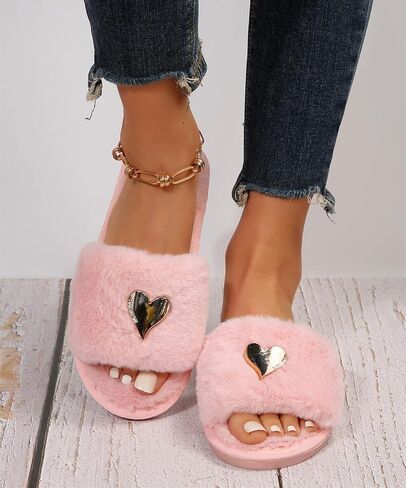 Womens Fuzzy Open Toe Slippers Soft Comfy Memory Foam Slip On Indoor House Bedroom Slides Slippers in Saudi Arabia