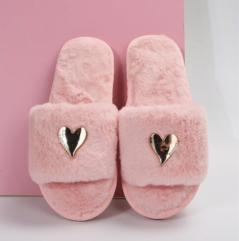Womens Fuzzy Open Toe Slippers Soft Comfy Memory Foam Slip On Indoor House Bedroom Slides Slippers in Saudi Arabia