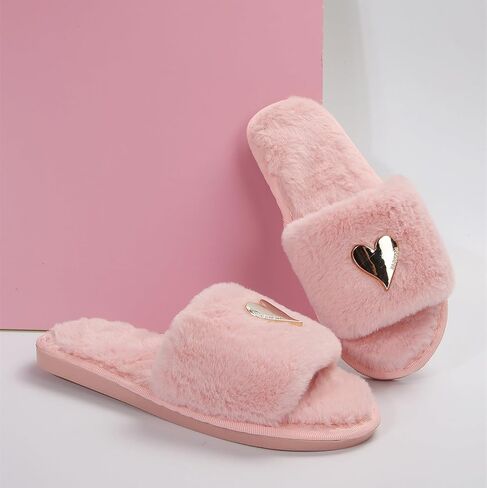 Womens Fuzzy Open Toe Slippers Soft Comfy Memory Foam Slip On Indoor House Bedroom Slides Slippers in Saudi Arabia