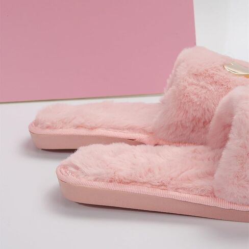 Womens Fuzzy Open Toe Slippers Soft Comfy Memory Foam Slip On Indoor House Bedroom Slides Slippers in Saudi Arabia