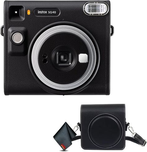 Fujifilm Instax Square SQ40 Instant Camera Black Bundle with Vintage Style Compatible Carrying Case + Microfiber Cleaning Cloth in Saudi Arabia