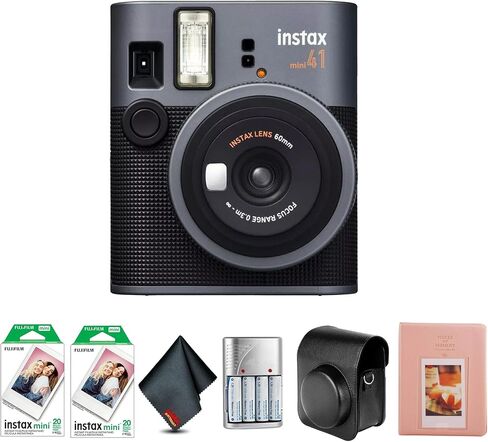 حزمة كاميرا FujiFilm Instax Mini 41 الفورية مع حزمة قيمة لفيلم Fuji Instax-Instant-mini (40 ورقة) + ألبوم صور - 64 جيبًا + حقيبة حمل متوافقة مع الطراز العتيق أسود + المزيد in Kuwait