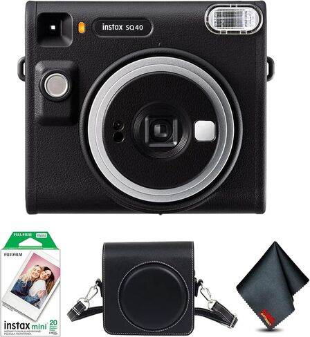 Fujifilm Instax Square SQ40 Instant Camera Black Bundle with Fuji Instax Film Value Pack (20 Sheets) + Vintage Style Compatible Carrying Case + Microfiber Cleaning Cloth in Saudi Arabia