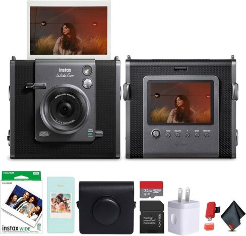 حزمة كاميرا Fujifilm Instax Wide Evo Hybrid الفورية (16840957) مع فيلم Fuji Instax-Wide الفوري (20 صورة) + حقيبة حمل متوافقة مع الطراز العتيق + بطاقة ذاكرة 32 جيجابايت + المزيد in Saudi Arabia