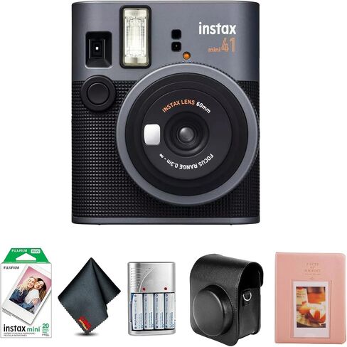 حزمة كاميرا FujiFilm Instax Mini 41 الفورية مع حزمة قيمة لفيلم Fuji Instax-Instant-mini (20 ورقة) + ألبوم صور - 64 جيبًا + حقيبة حمل متوافقة مع الطراز العتيق باللون الأسود in Saudi Arabia