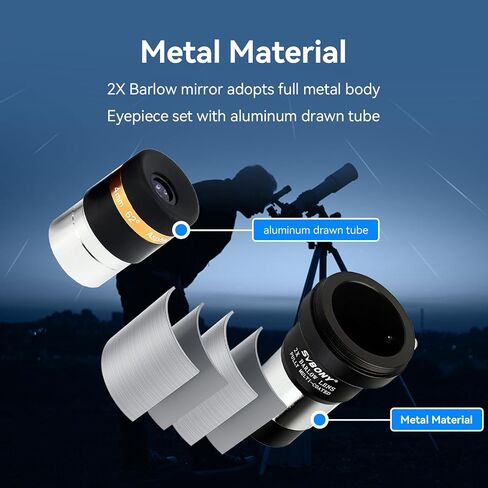 SVBONY 62 Degrees Telescope Eyepieces 4mm 10mm 23mm and 2X Barlow Wide Angle Aspheric Telescope Eyepiece Set Bundle with 40mm 1.25 inches Plossl Lens 40 Degree Field for Astronomical Observation in Saudi Arabia