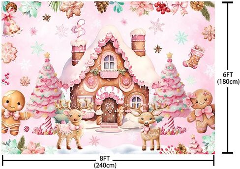 7x5ft Christmas Backdrop Pink Gingerbread Candyland House Photography Background Christmas Scene Xmas Holiday Party Decorations Banner Photo Studio Props in Saudi Arabia