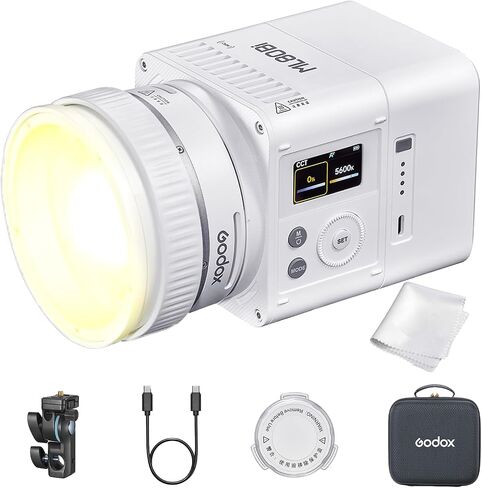 Godox ML80Bi Portable Bi-Color LED Video Light, 2800K–6500K 29600Lux@1m CRI96+ TLCI96+, Compact LED w/ML-BA Battery 6600mAh, 11 FX, APP Control & USB-C Power for Studio, Portrait & Outdoor Filming in Saudi Arabia