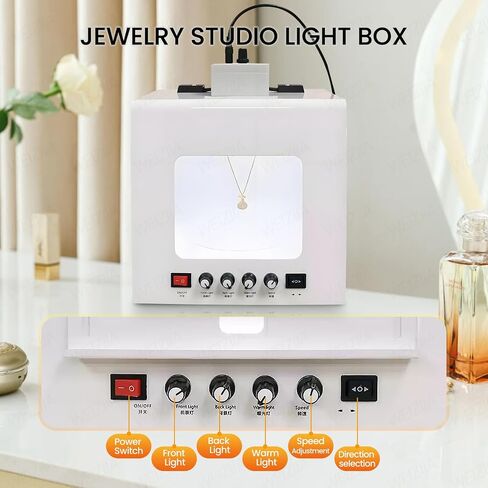 Photo Studio Light Box Kit, Electric Turntable Gold and Silver Jewelry Photo Light Box, Softbox Dimmable Rotating Turntable for Jewelry Photography Video (TB20) in Saudi Arabia