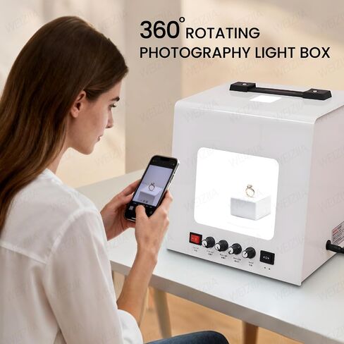 Photo Studio Light Box Kit, Electric Turntable Gold and Silver Jewelry Photo Light Box, Softbox Dimmable Rotating Turntable for Jewelry Photography Video (TB20) in Saudi Arabia