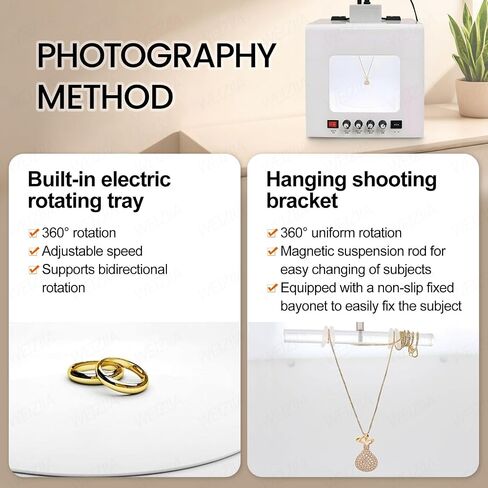 Photo Studio Light Box Kit, Electric Turntable Gold and Silver Jewelry Photo Light Box, Softbox Dimmable Rotating Turntable for Jewelry Photography Video (TB20) in Saudi Arabia