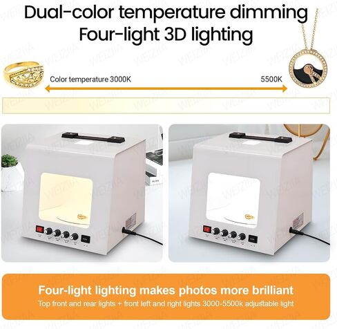 Photo Studio Light Box Kit, Electric Turntable Gold and Silver Jewelry Photo Light Box, Softbox Dimmable Rotating Turntable for Jewelry Photography Video (TB20) in Saudi Arabia
