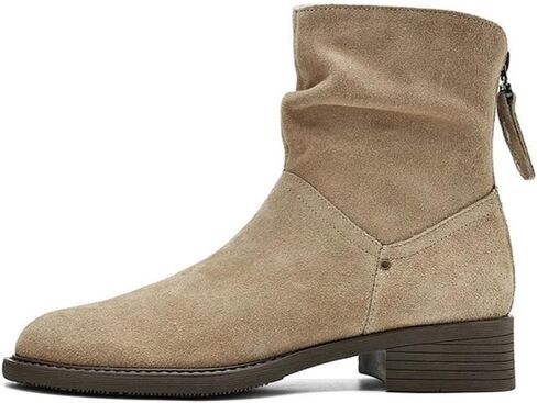 Women's Ankle Boots - Slouchy Fashion Low Calf Flat Booties Comfortable Round Toe Fall Winter Casual Short Boots for Women in Kuwait