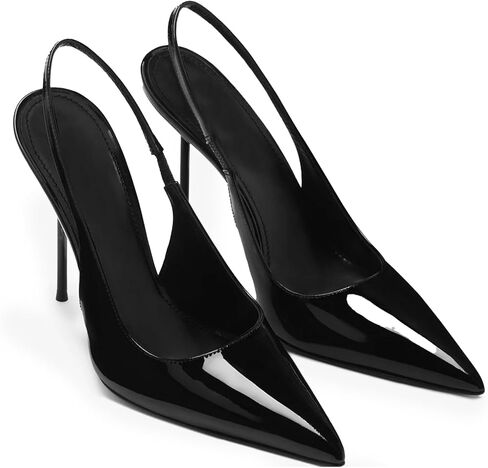 Pointed Closed Toe Slingback High Heels for Women Stilettos Stretch Slip-on Pumps Patent Leather Elegant Party Dressy Shoes, Size 6-11 in Saudi Arabia