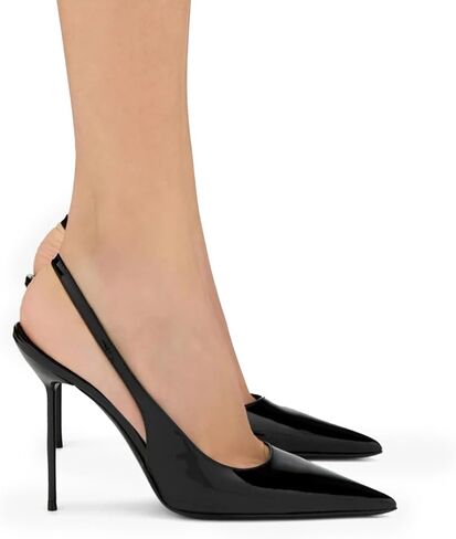 Pointed Closed Toe Slingback High Heels for Women Stilettos Stretch Slip-on Pumps Patent Leather Elegant Party Dressy Shoes, Size 6-11 in Saudi Arabia