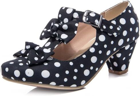 MFairy Women Mid Block Heel Mary Jane Shoes Polka Dot Bow Dress Pumps in Saudi Arabia