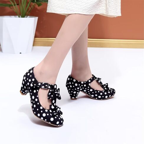 MFairy Women Mid Block Heel Mary Jane Shoes Polka Dot Bow Dress Pumps in Saudi Arabia
