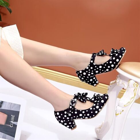 MFairy Women Mid Block Heel Mary Jane Shoes Polka Dot Bow Dress Pumps in Saudi Arabia
