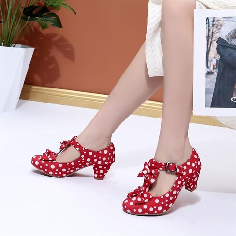 MFairy Women Mid Block Heel Mary Jane Shoes Polka Dot Bow Dress Pumps in Saudi Arabia