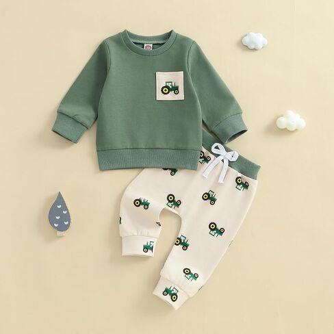 Baby Boy Fall Clothes Cute Farm Trucks Toddler Outfit Long Sleeve Pullover Sweatshirt Top Jogger Pants Set in Saudi Arabia