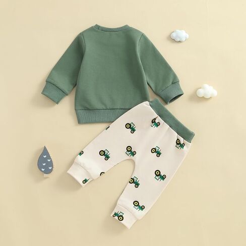 Baby Boy Fall Clothes Cute Farm Trucks Toddler Outfit Long Sleeve Pullover Sweatshirt Top Jogger Pants Set in Saudi Arabia