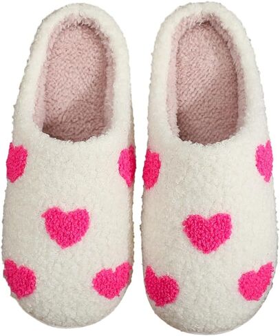 Fuzzy House Slippers for Unisex Cute Mini Hearts Pattern Slip-on Plush Non-slip Slippers Valentine's Day Gifts in Saudi Arabia