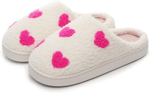 Fuzzy House Slippers for Unisex Cute Mini Hearts Pattern Slip-on Plush Non-slip Slippers Valentine's Day Gifts in Saudi Arabia