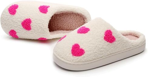 Fuzzy House Slippers for Unisex Cute Mini Hearts Pattern Slip-on Plush Non-slip Slippers Valentine's Day Gifts in Saudi Arabia