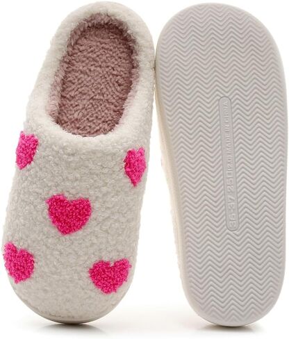 Fuzzy House Slippers for Unisex Cute Mini Hearts Pattern Slip-on Plush Non-slip Slippers Valentine's Day Gifts in Saudi Arabia