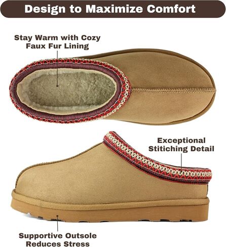 Fuzzy Slippers for Women Girl, Slip On Fur Lined Shoes for Indoor Outdoor Bedroom, Suede Winter Comfy Platform Slippers House Cute Fluffy Clogs (Brown/Black/Sand, US Women Size 6-9) in Saudi Arabia