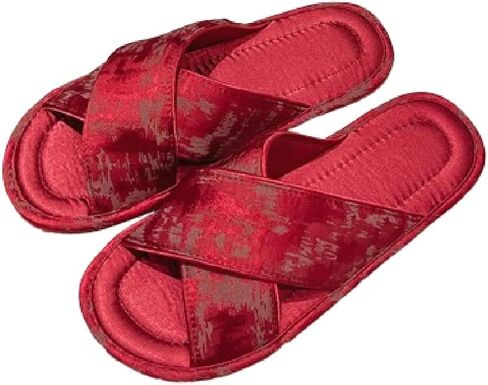 Premium Luxury Satin Silk Embroidery All Seasons Comfort Women's House Slippers Non Slip Indoor Soft Home Slip On Shoes in Saudi Arabia